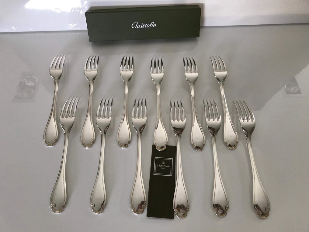 Christofle - Widelec - Zestaw 12 widelców do deserów model Pompadour - Posrebrzany #1.0