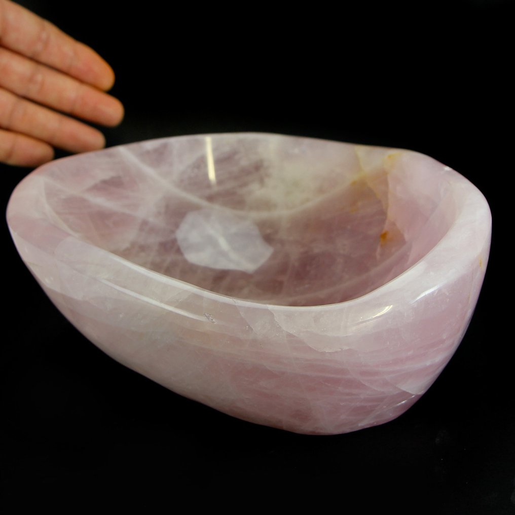 Cuenca de almacenamiento de cuarzo rosa - Bandeja de bolsillo tallada - Altura: 220 mm - Ancho: 170 mm- 3140 g #1.1