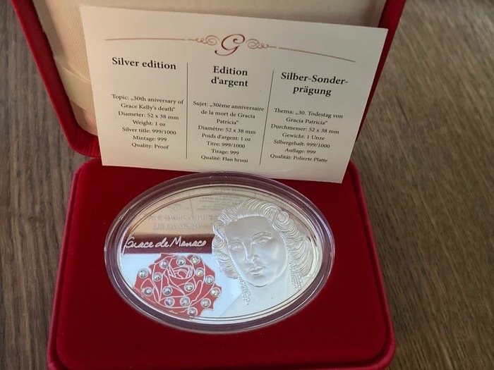 Fidji. 10 Dollars 2012 Proof  "30. Todestag Grace Kelly" - 1 Oz mit CoA und BOX  (Sans prix de réserve) #1.0