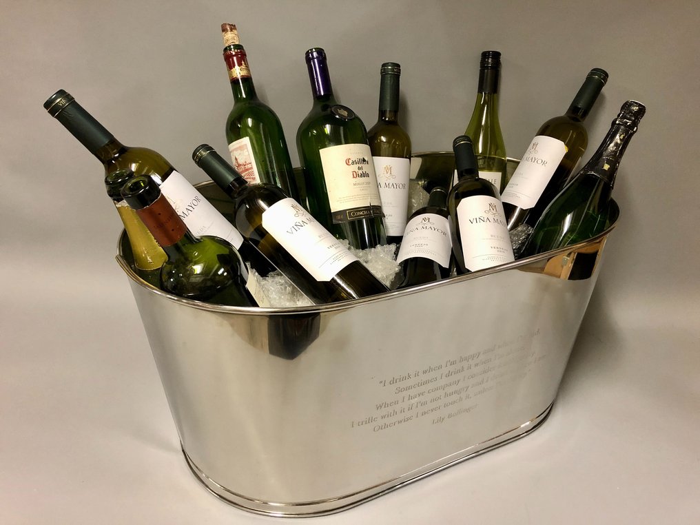 Secchiello per vino - Nickel plated - con testo inciso di Lily Bollinger e Napoleone Bonaparte - adatta a 12 bottiglie #3.2