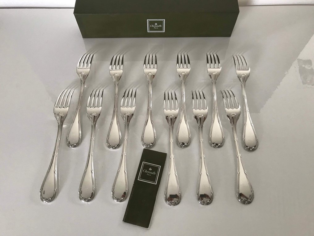 Christofle - Forchetta - Set di 12 forchette da cena modello Rubans - Placcato argento #1.0