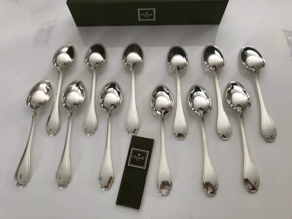 Christofle - Spoon - Set of 12 espresso/moka spoons model Pompadour - Silver metal #1.0