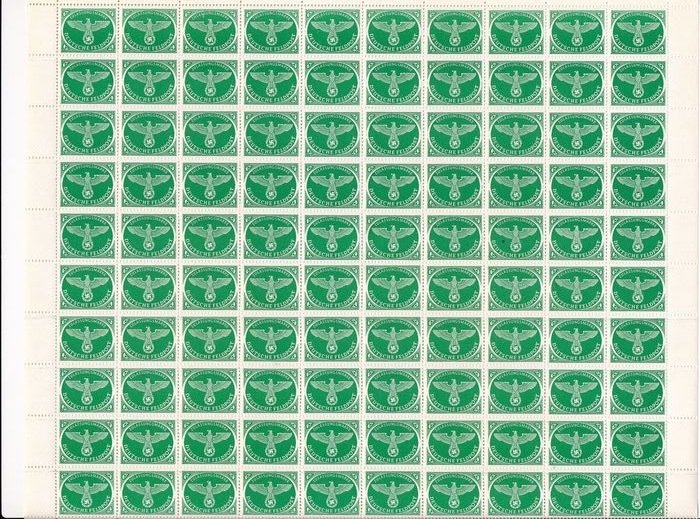 德国帝国 - 战地邮票 - 1944 - 战地邮票用于圣诞包裹，一整张包含100个邮票的纸张 - Michel Nr. 4 (100) #1.0