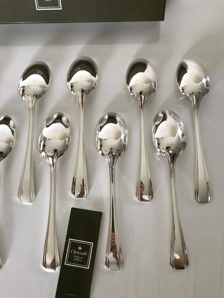 Christofle - Luc Lanel - Spoon - Set of 12 Art Deco soup spoons model Boreal - Silver metal #3.2