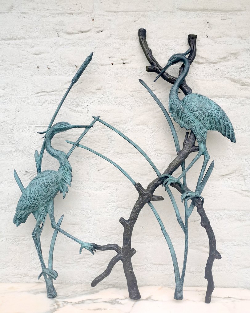 雕刻, Muurdecoratie reigers - 72 cm - 青銅色 #1.0
