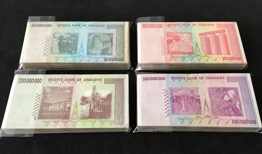 Zimbábue. - 100 x 50, 100, 200, 500 Million Dollars 2008 - Pick 79, 80, 81, 82 (400 Banknotes) #2.1