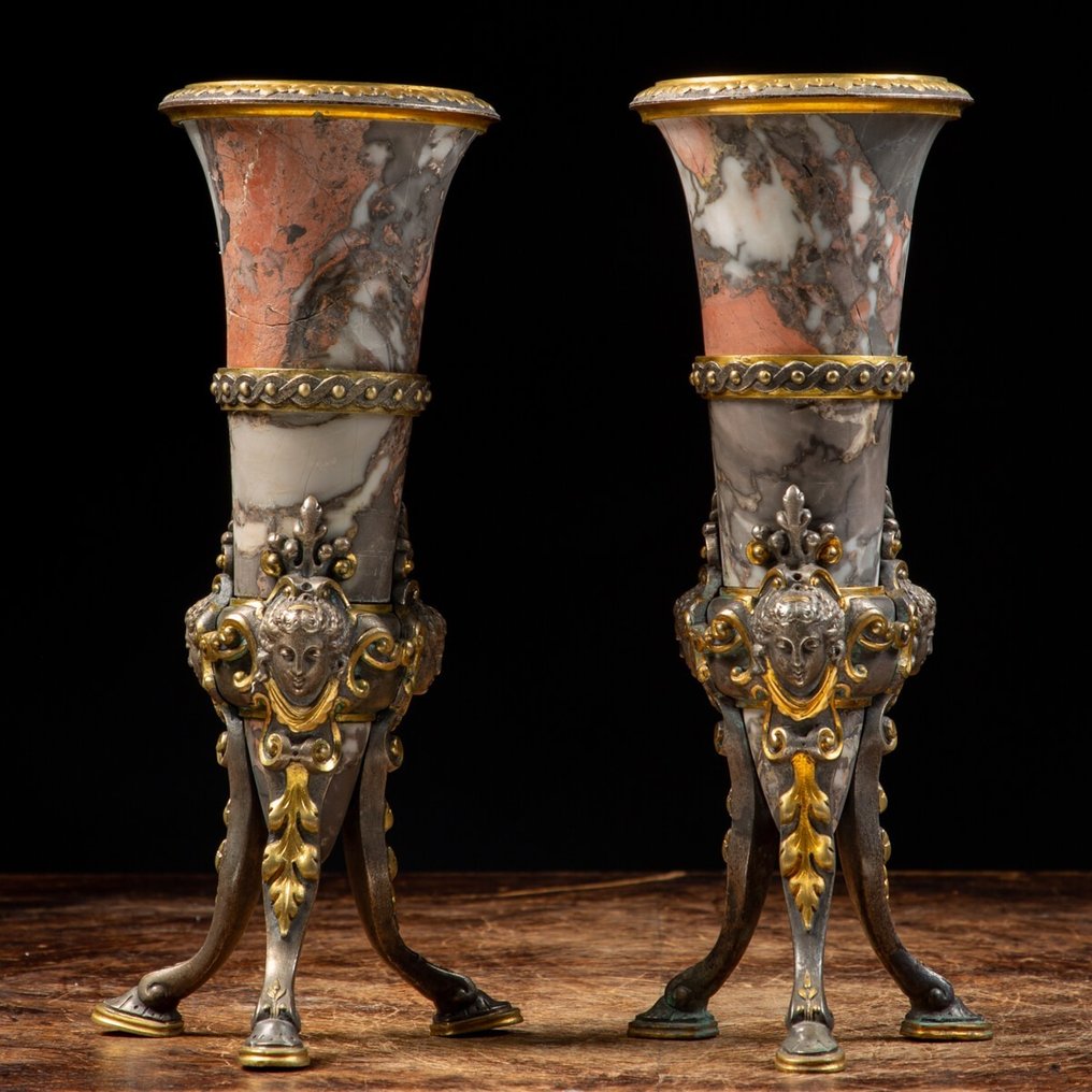 Βάζο - Πολυτίμητο ζευγάρι γλαστρών - Στυλ Ναπολέοντα ΙΙΙ - Μέσα του 19ου αιώνα - Χαλκός, μάρμαρο #2.1