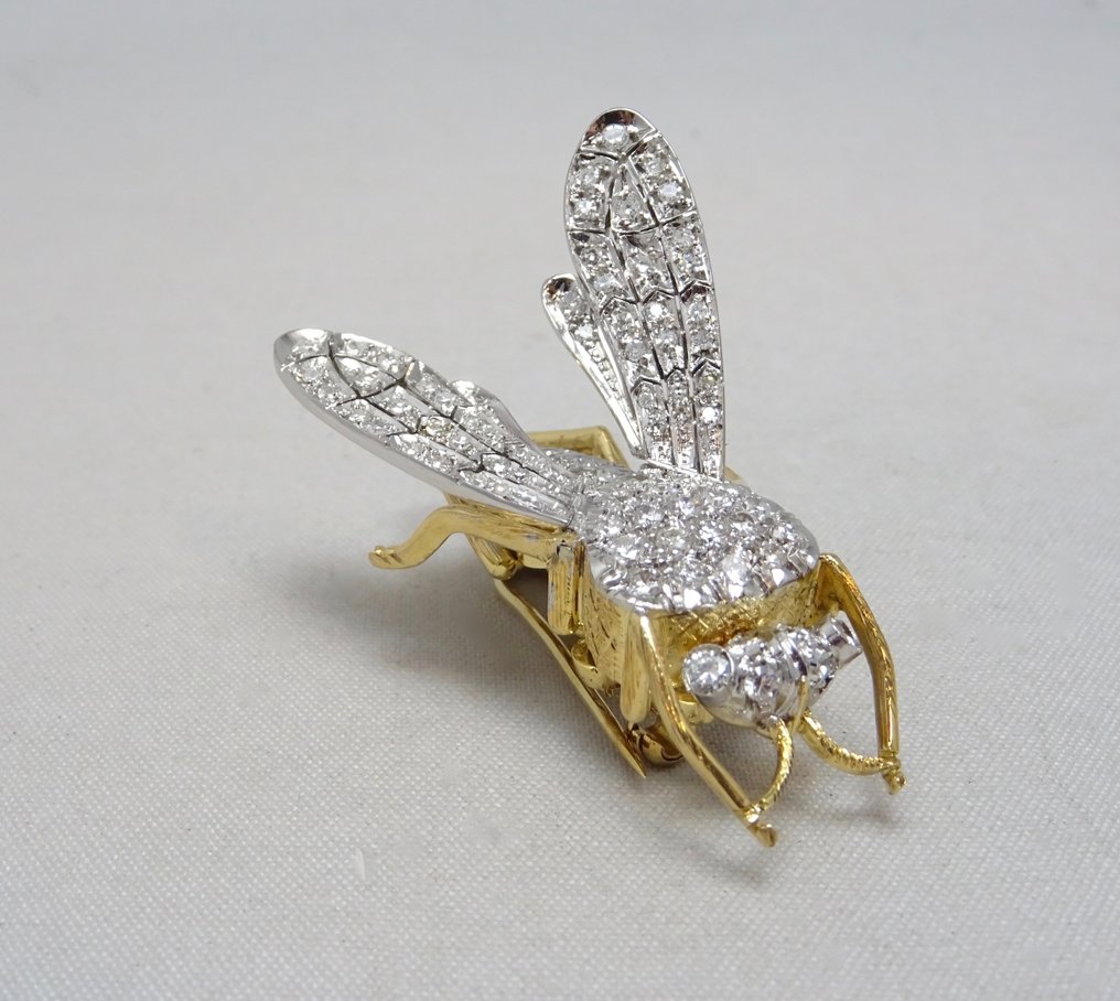 胸針 - 18 克拉 白金, 黃金 鉆石 (天然)  #1.0