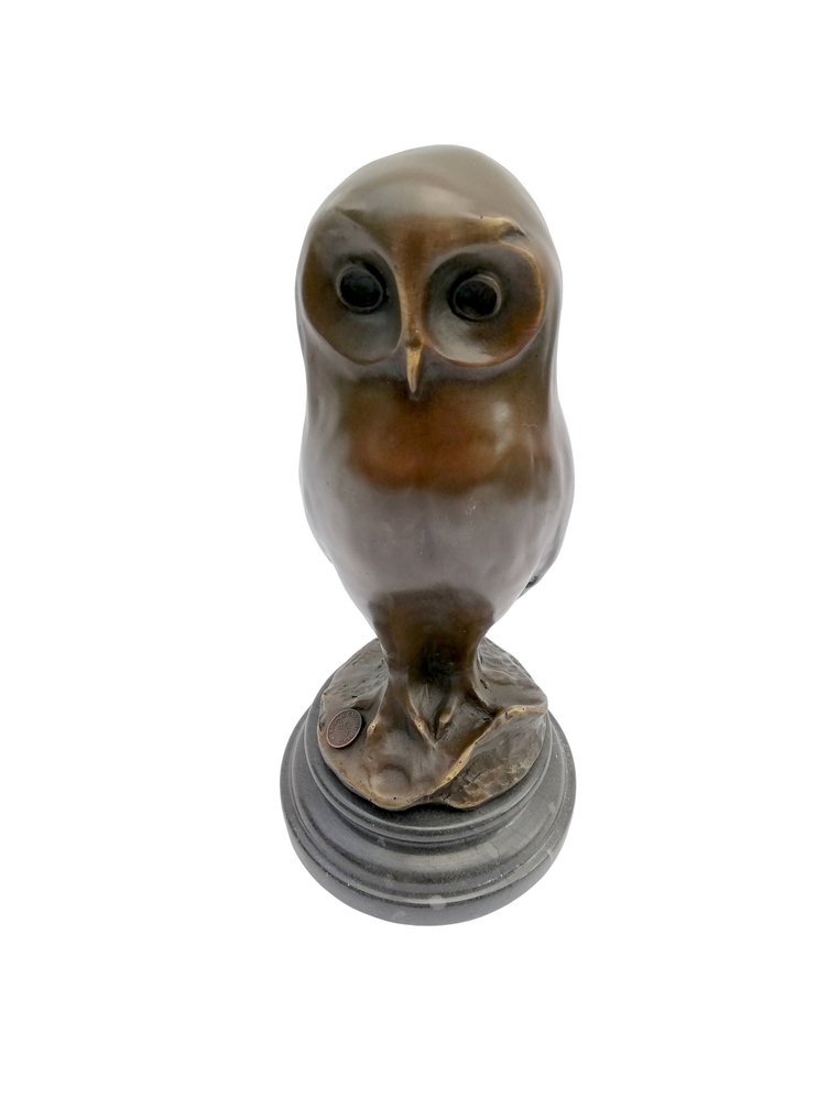 sculptuur, Young owl - 25 cm - Brons, Marmer #1.0