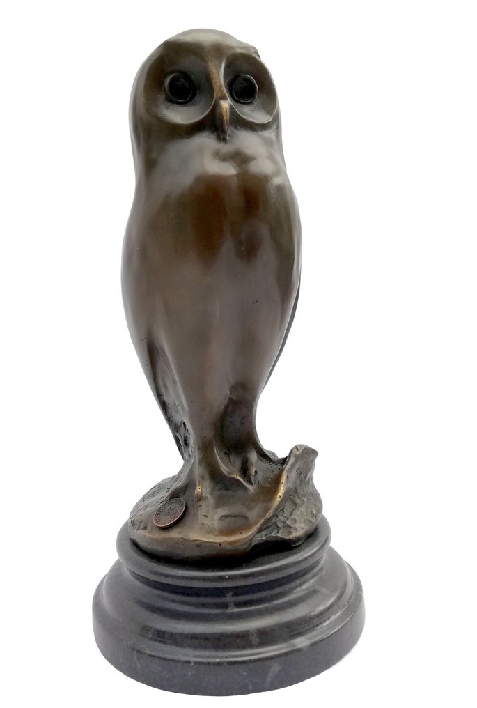 sculptuur, Young owl - 25 cm - Brons, Marmer #3.2