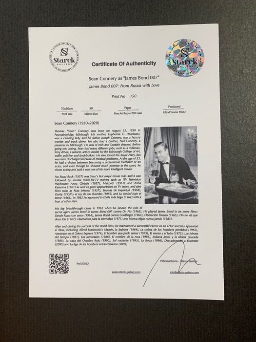 James Bond 007: From Russia with Love, Sean Connery - Luxury Wooden Framed 70X50 cm - Limited Edition Nr 02 of 50 - Serial ID 20053 - Original Certificate (COA), Hologram - 100% New. Shipping Reduction from 3 items #1.0