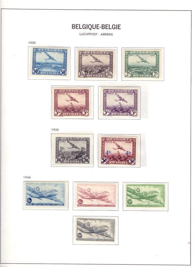 比利时 1930/1958 - 完整的空邮邮票收藏，如在Davo相册页上 - OBP/COB PA1/35 + 810A #1.0