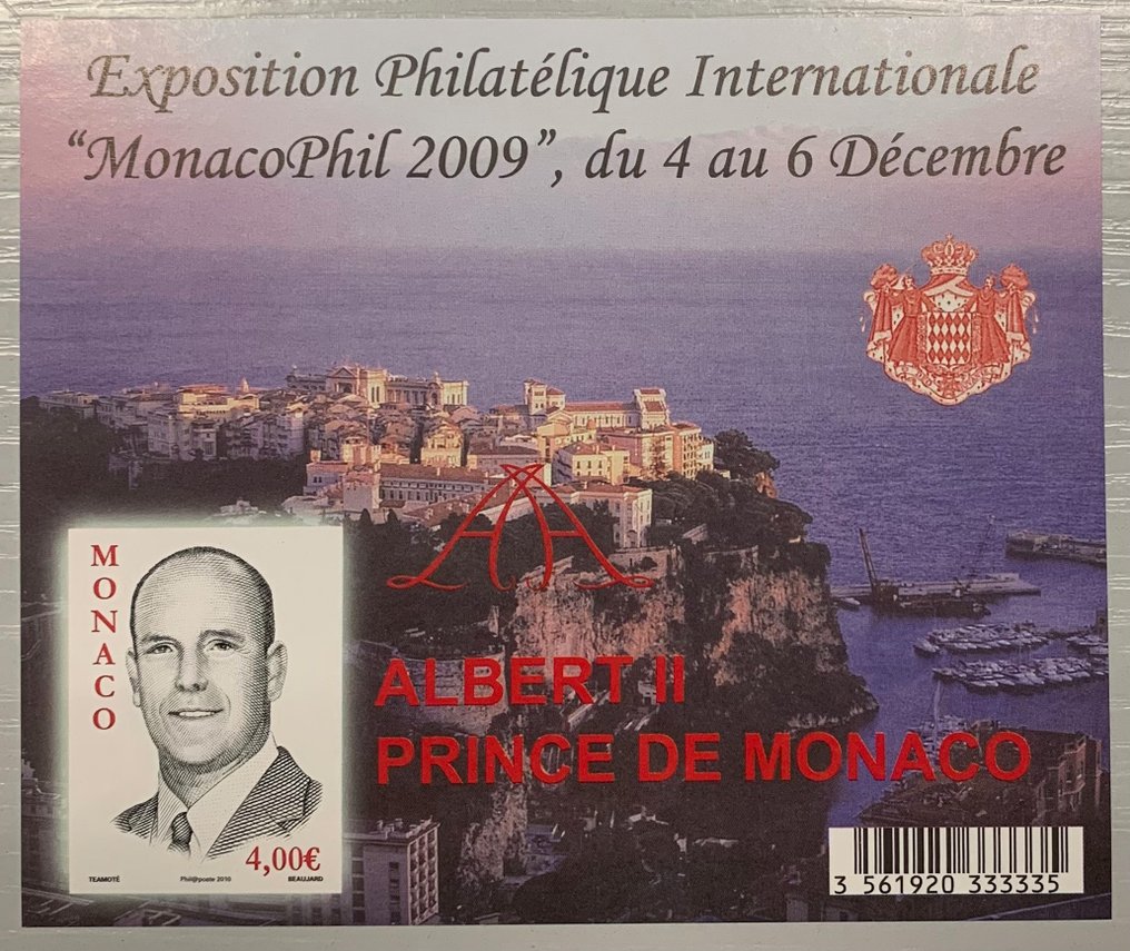 摩納哥 2009 - 罕见邮票，Prince Albert II，MONACOPHIL 2009，无齿。 - Yvert Bloc n° 94 #1.0
