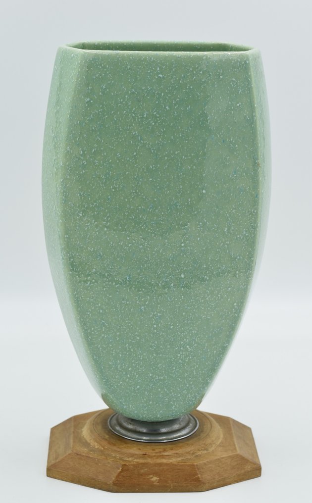 Paul Millet (1870/1950) - Art Deco vase - Emaljert porselen og tre - Sèvres - ca 1920/1930 #1.1