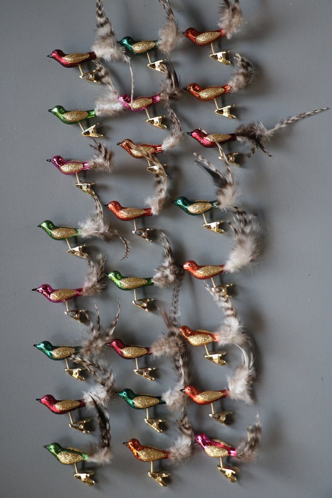 Ozdobny ornament (24) - vogeltjes met knijpers voor valentijn, pasen, moederdag, herfst en kerstboom, Krebs Lauscha - Niemcy #1.2