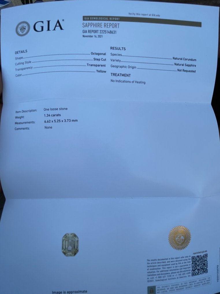 Sans prix de réserve - 1 pcs  Jaune Saphir  - 1.34 ct - Gemological Institute of America (GIA) #1.0