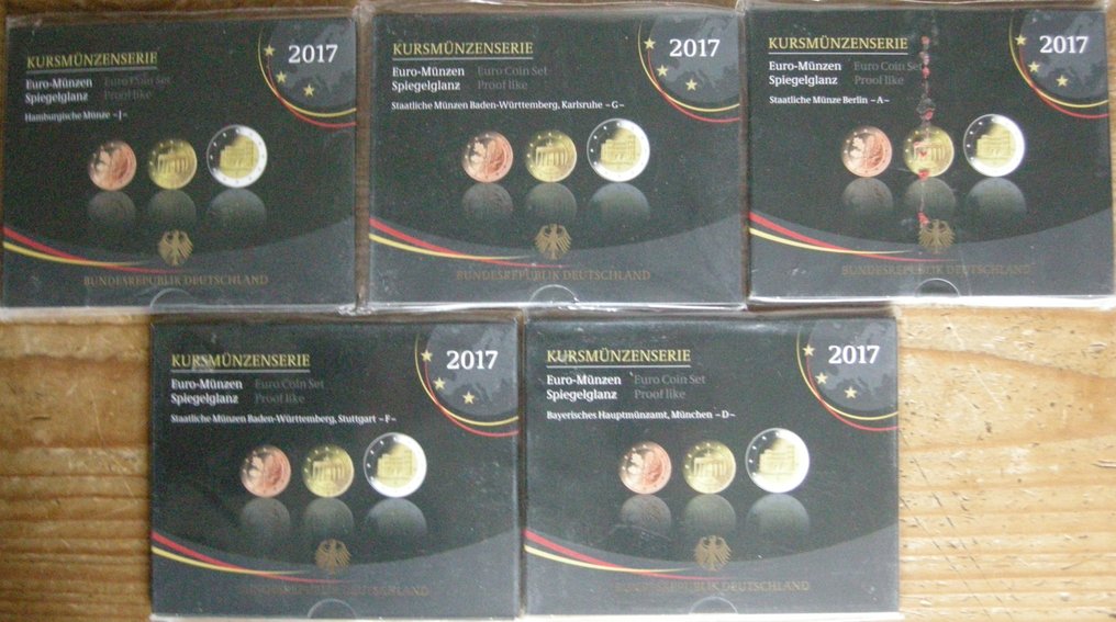 Saksa. Proof Set 2017 "A,D,F,G,J" (5 sets) (Ei pohjahintaa) #1.0