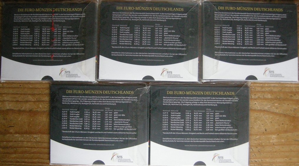 Saksa. Proof Set 2017 "A,D,F,G,J" (5 sets) (Ei pohjahintaa) #1.0