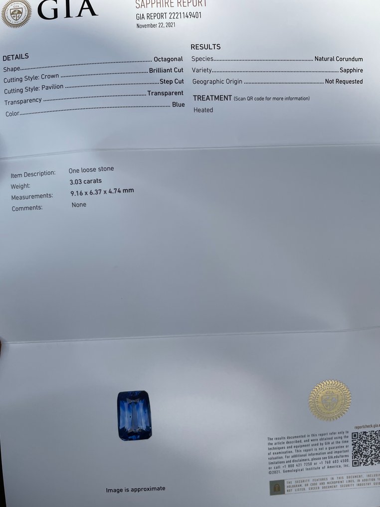 1 pcs  Albastru Safir  - 3.03 ct - GIA (Institutul gemologic din SUA) #3.2