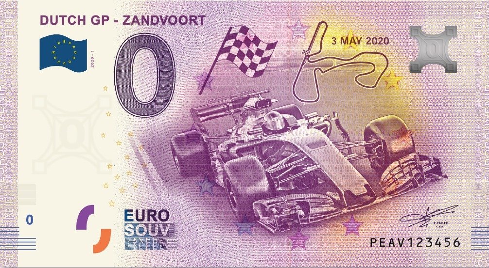 荷兰. 0 Euro biljet 2020 "Dutch GP Zandvoort" Limited Edition #2.1