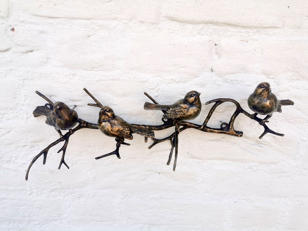 Beeldje - 4 birds on a branch - Brons #3.1