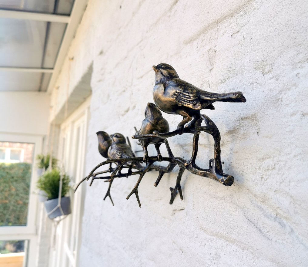 Figurine - 4 birds on a branch - Bronze #2.2