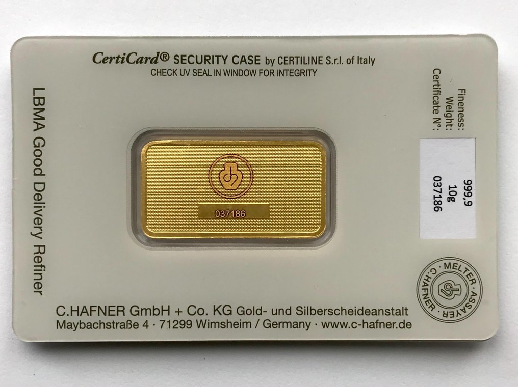 10 gram - Gull .999 - C. Hafner, Germany - Forseglet #3.2