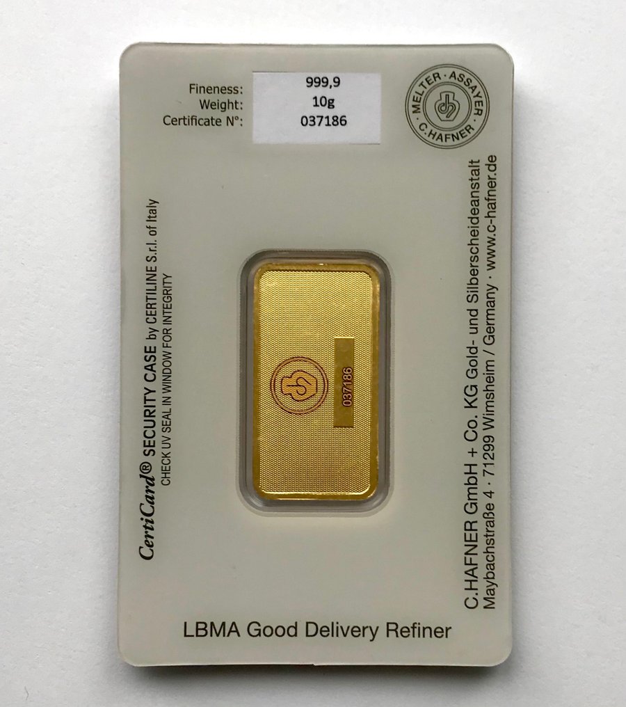 10 gram - Gull .999 - C. Hafner, Germany - Forseglet #1.0