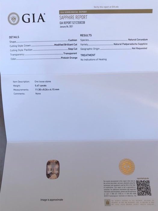 1 pcs  橙色, 粉色 莲花蓝宝石  - 5.47 ct - 美国宝石研究院（GIA） #1.0