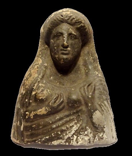 Altgriechisch, Terracotta - Sehr großes Votivprotom einer jungen Frau - 5. Jahrhundert v. Chr - 16.7×12.7×4.1 cm #1.1
