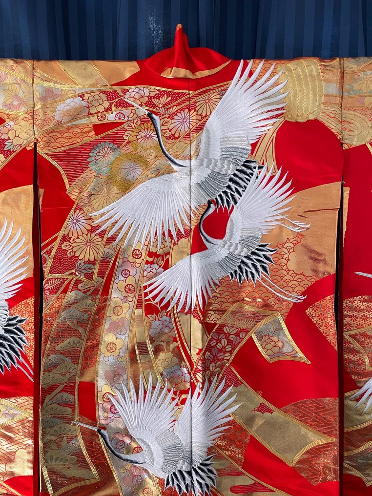 Kimono, Uchikake - Hopeinen lanka, Kultainen lanka, Puuvilla, Silkki - La Mariée - Japani - 1900-luvun puoliväli #2.1