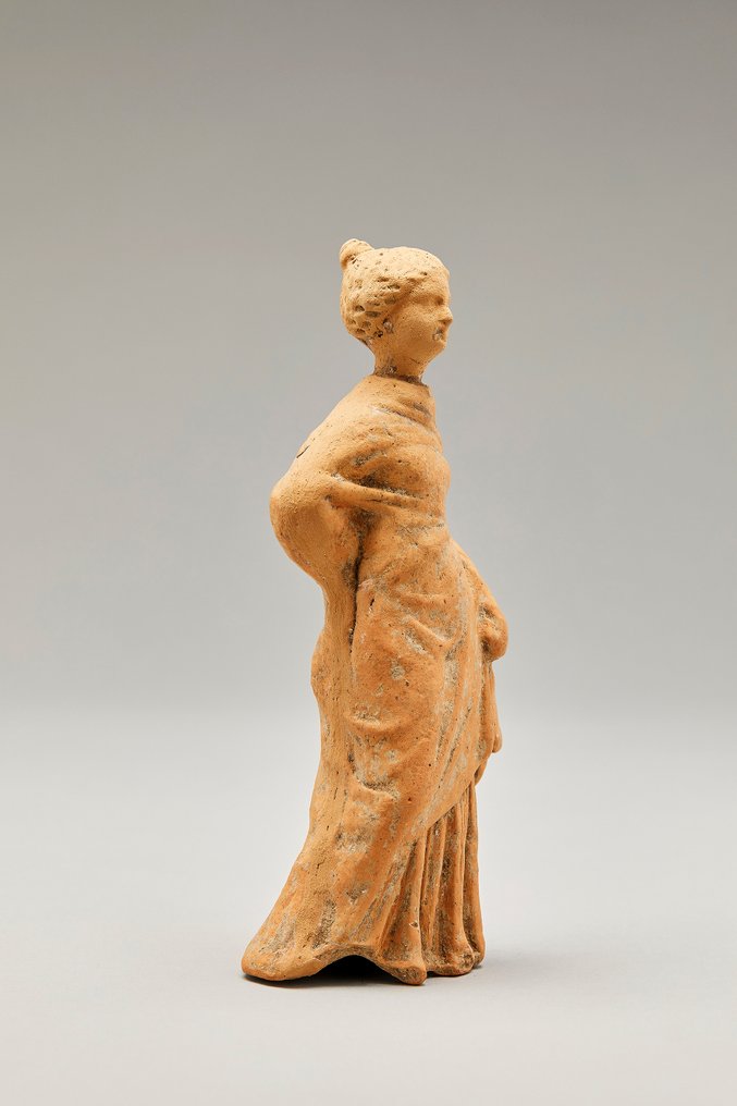Ancient Greek, Hellenistic Terracotta Tanagra Female Figure Statue #1.2