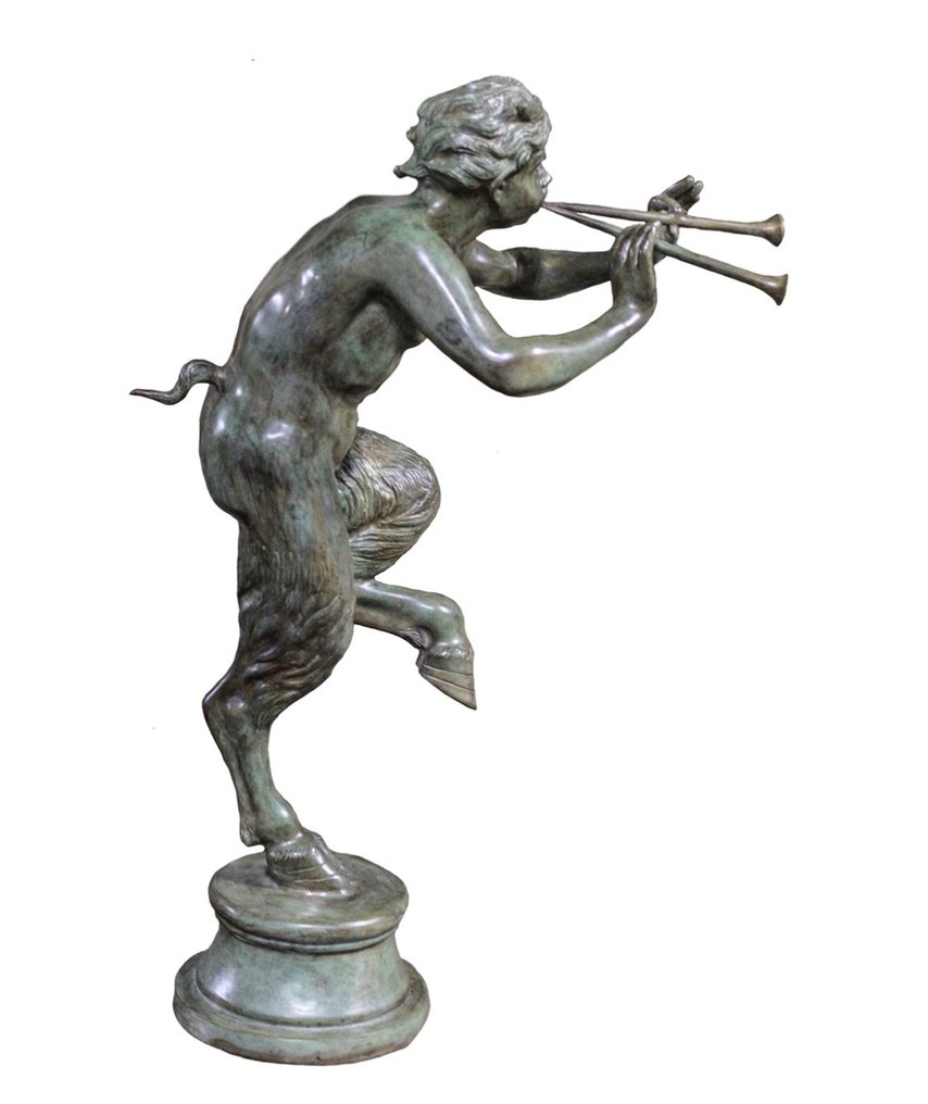 Skulptur, satyr med røret - 71 cm. - Bronse - Sent på 1900-tallet #3.1