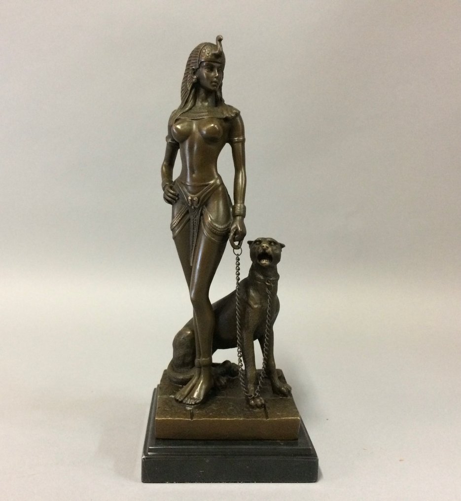 Patsas, Cleopatra met panter - 18 cm - Pronssi #1.0
