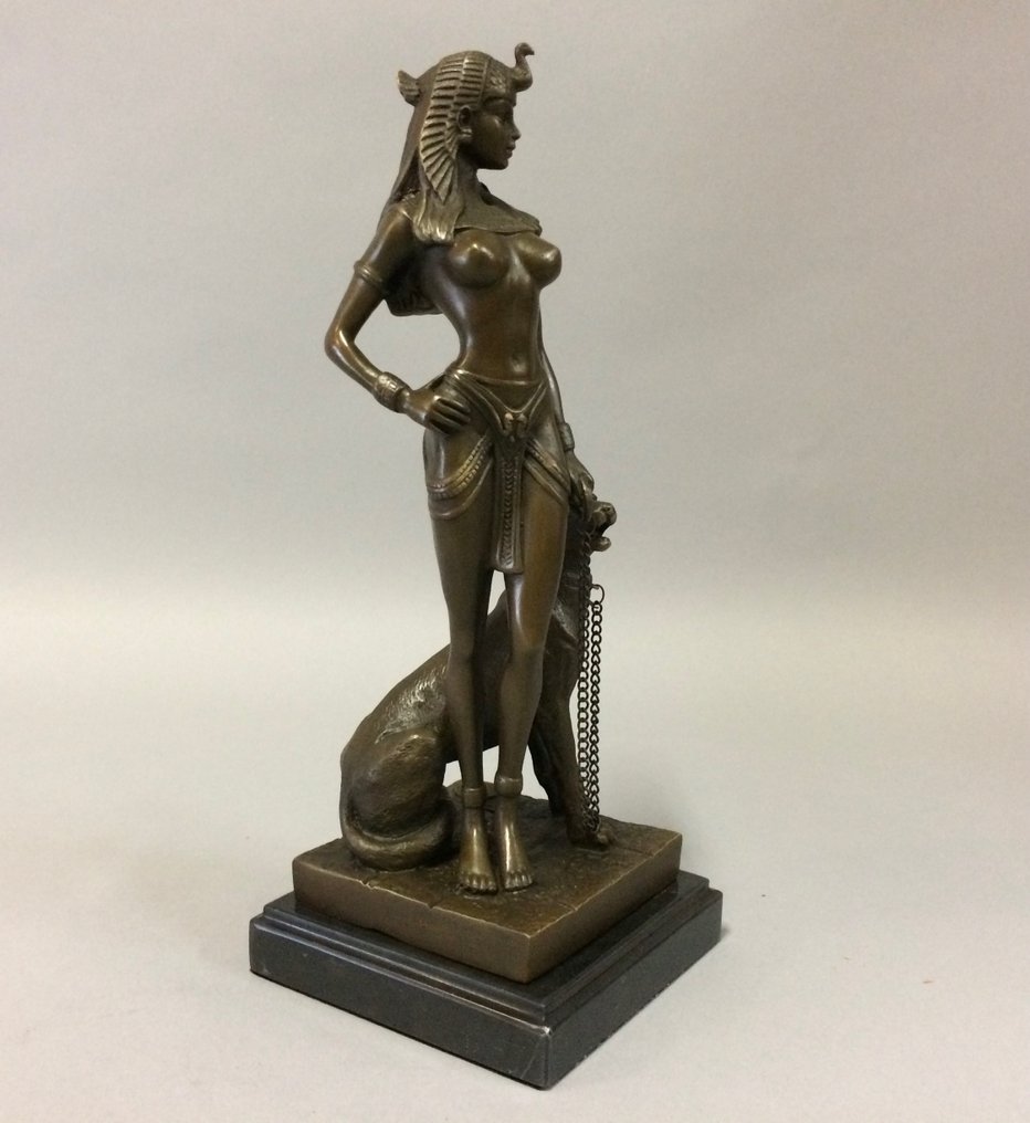 Patsas, Cleopatra met panter - 18 cm - Pronssi #2.1