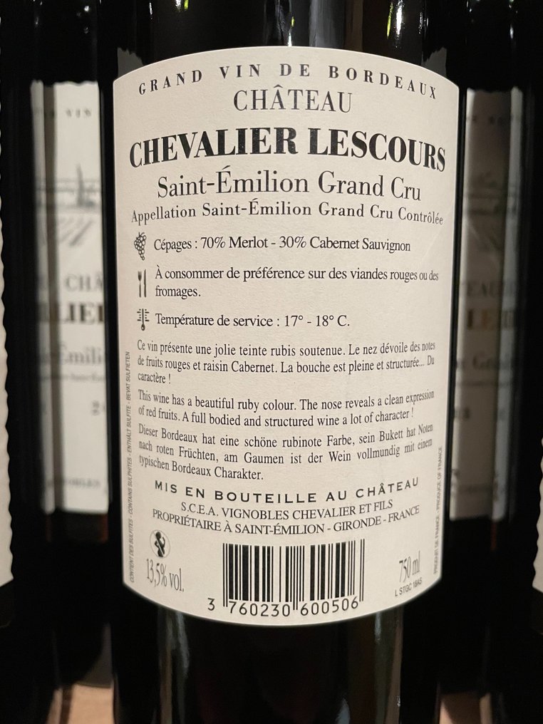2020 Château Chevaliers-Lescours - Saint-Émilion Grand Cru - 12 Bottles (0.75L) #1.0