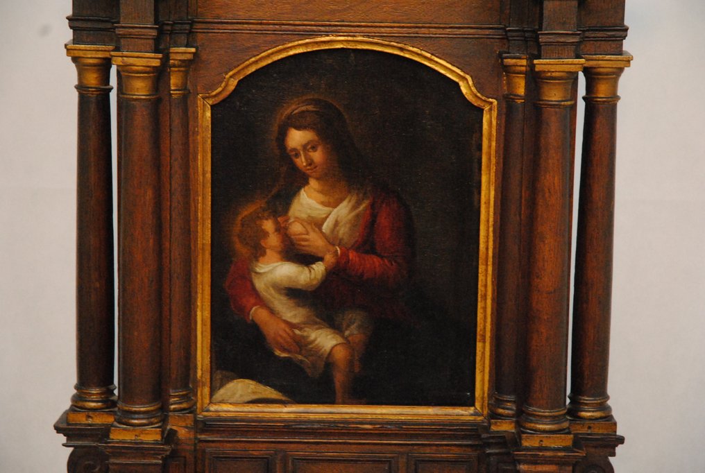 Grote retabel in gesneden hout - Sint Anna en de Maagd met Kind - 120 cm - Hout #4.3