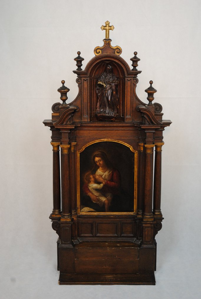 Grote retabel in gesneden hout - Sint Anna en de Maagd met Kind - 120 cm - Hout #2.1