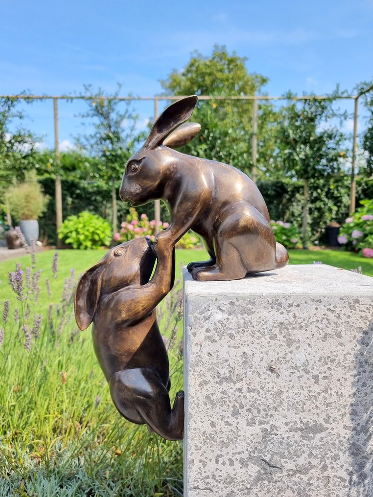 Statuetta - Vallende hazen - helpende hand - Bronzo #1.0