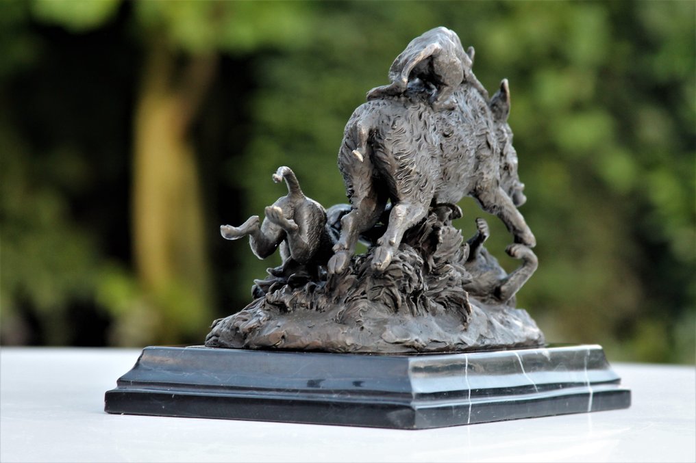 Estatua, dogs attack bear - 18 cm - mármol bronce #3.2