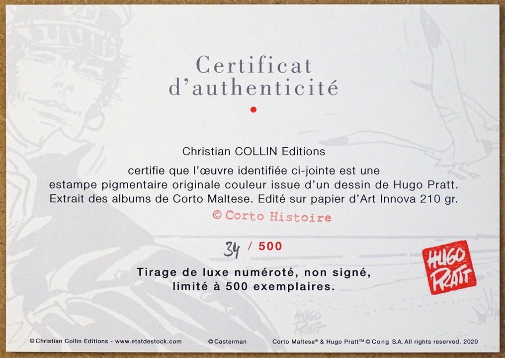 Pratt, Hugo - 1 Εκτύπωση με χρωστικές - Corto Maltese - Histoire #4.3