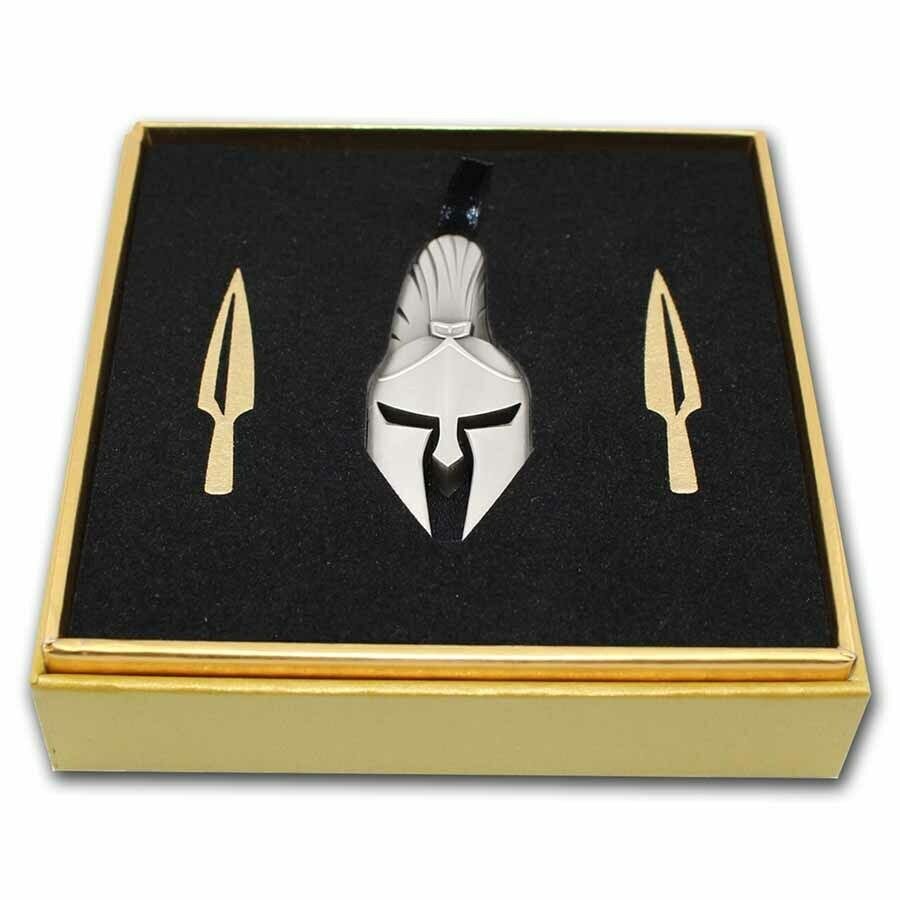 Fiji. 2 Dollars 2021 Ancient Warriors - Spartan Warrior Mask Shaped, 2 Oz (.999) #1.0