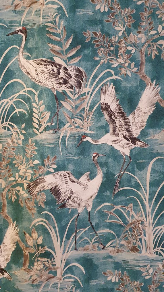 300x280厘米！独家面料，飞行中的灰色起重机——孔雀石绿 - 纺织品  - 300 cm - 280 cm #1.0