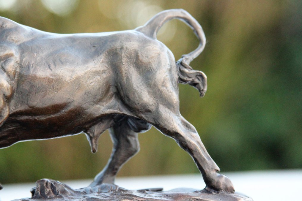 Statue, woeste stier - 21 cm - bronze marble #4.3