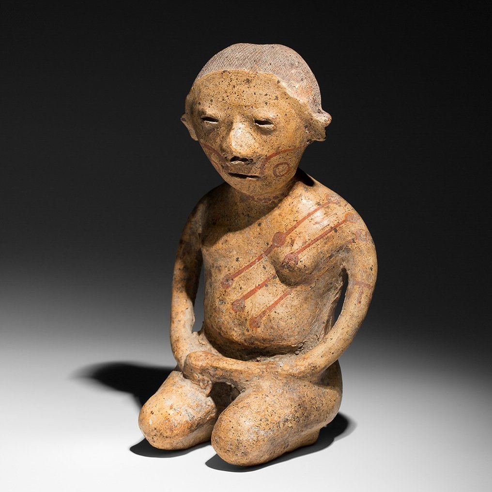 Chinese Nayarit Mexico. Terrakotta Sittende kvinnefigur. 100 f.Kr. - 250 e.Kr. 22,2 cm. H. Intakt. TL test. Spansk importlisens. #1.1