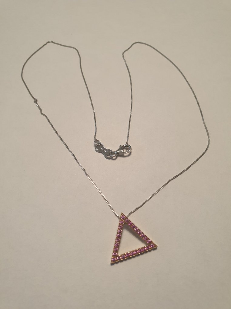 吊墜頸鏈 - 18 克拉 白金 藍寶石 - 藍寶石 #1.0