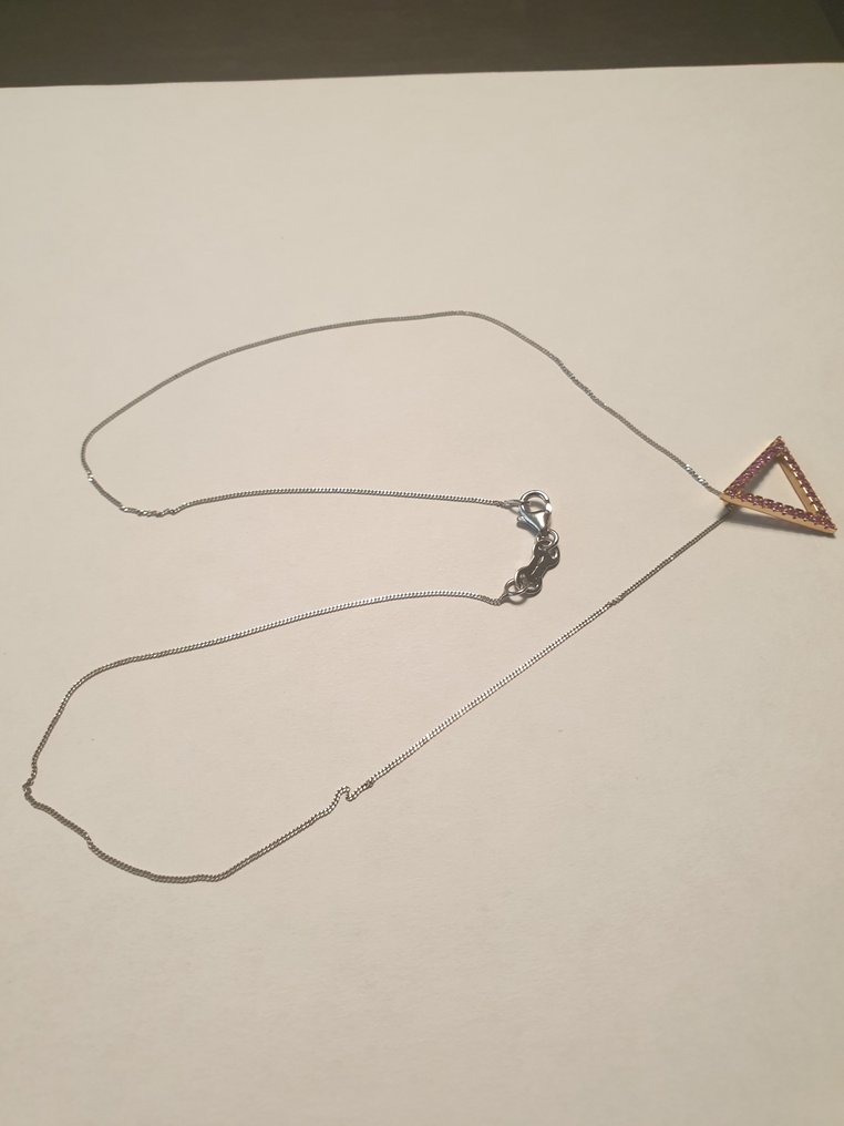 吊墜頸鏈 - 18 克拉 白金 藍寶石 - 藍寶石 #1.0