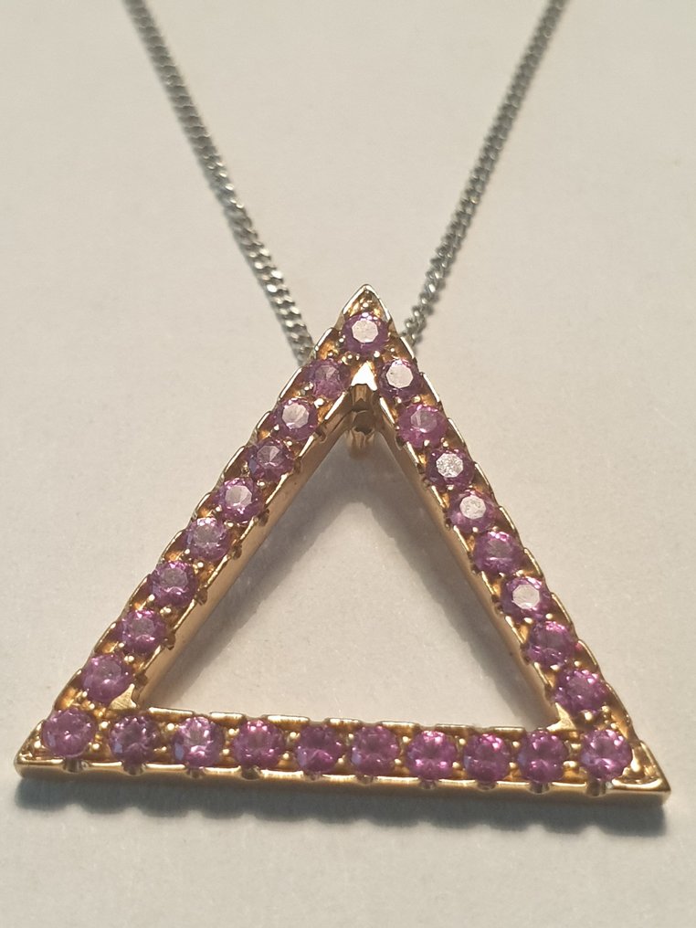 吊墜頸鏈 - 18 克拉 白金 藍寶石 - 藍寶石 #3.2