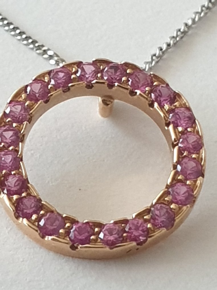 吊墜頸鏈 - 18 克拉 白金 藍寶石 - 藍寶石 #1.0