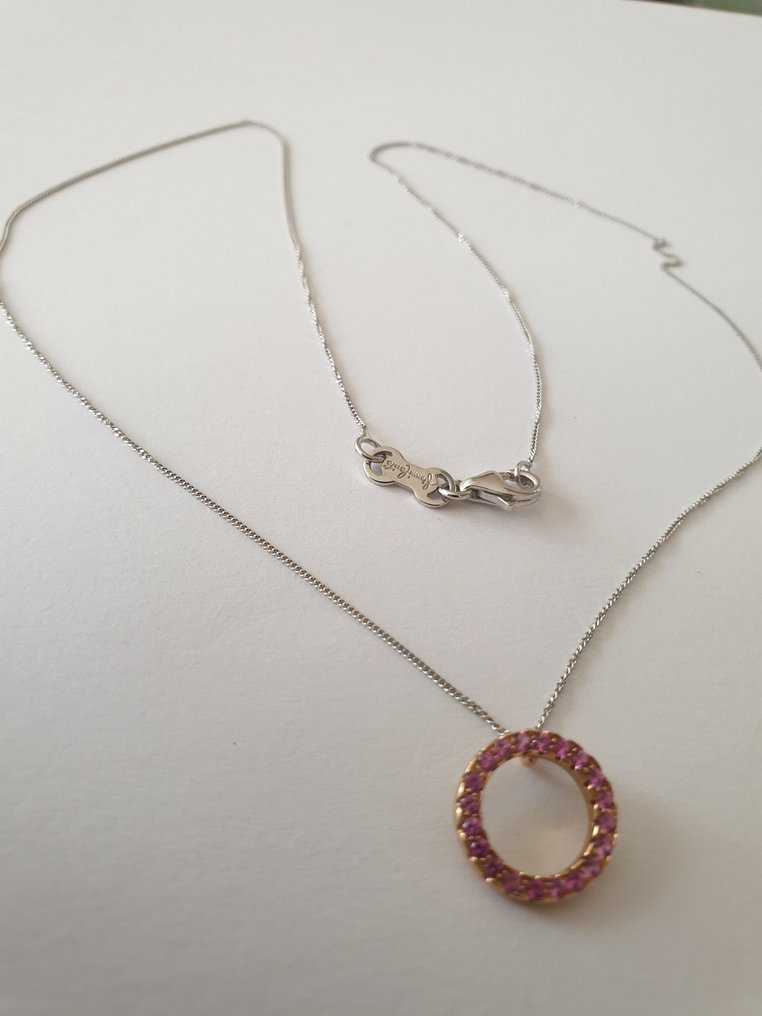 吊墜頸鏈 - 18 克拉 白金 藍寶石 - 藍寶石 #2.1